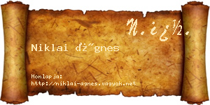 Niklai Ágnes névjegykártya